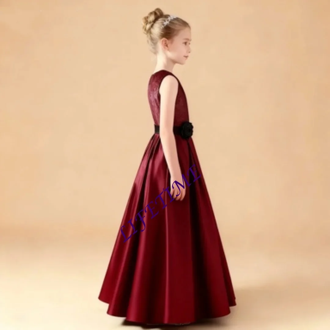 CustomizedElegant and High-End Flower Girl Piano Performance Dress, Sleeveless Satin Long Dress, Children's First Communion Banq
