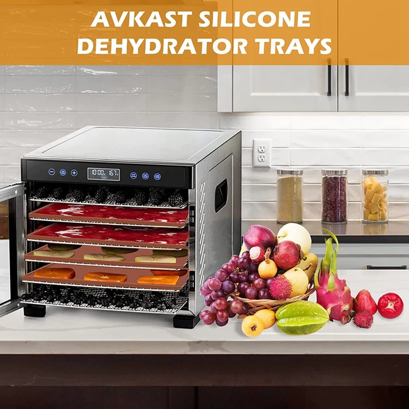 Silicone Dehydrator Sheets with Edge, Fruit Leather Trays for Liquid Fruits Meat Vegetables Herbs with Silicone-A79M