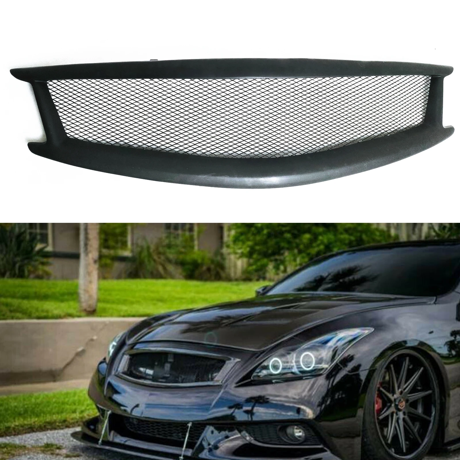 Matte Black Front Grille Grill Upper Bumper Hood Mesh Honeycomb Look For Infiniti G37 Q60 S Coupe Sport 2008-2015