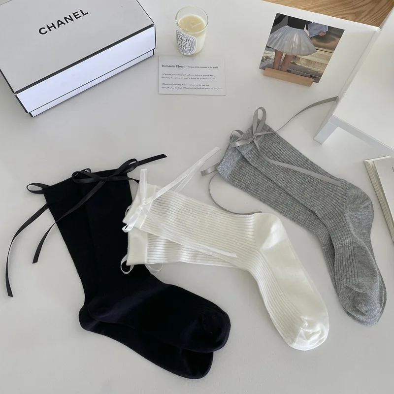 Butterfly Knot Silk Ribbon Socks Women's Korean Style Ins Thin Mesh Breathable Hollow out Socks for Girls Cute Fairy Footwear
