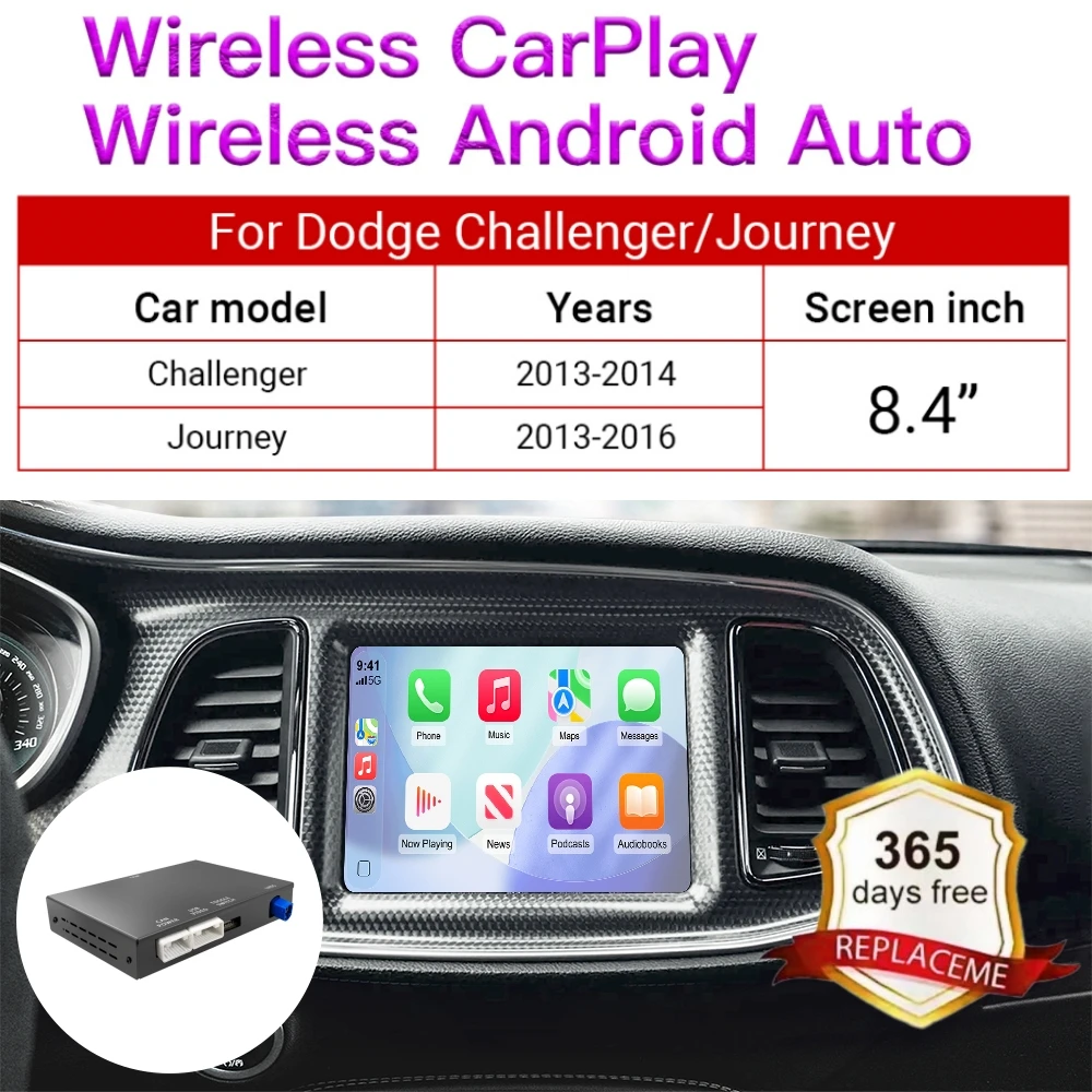 Wireless CarPlay Android Auto Decoder Box Car Screen Upgrade For Dodge Challenger Journey 8.4 Inch Screen Multimedia Interface