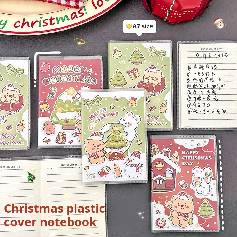 

Christmas A7 Notebook Cartoon Christmas PVC Rubber Cover Mini Notebook Portable Pocket Notebook Portable Stationery Student