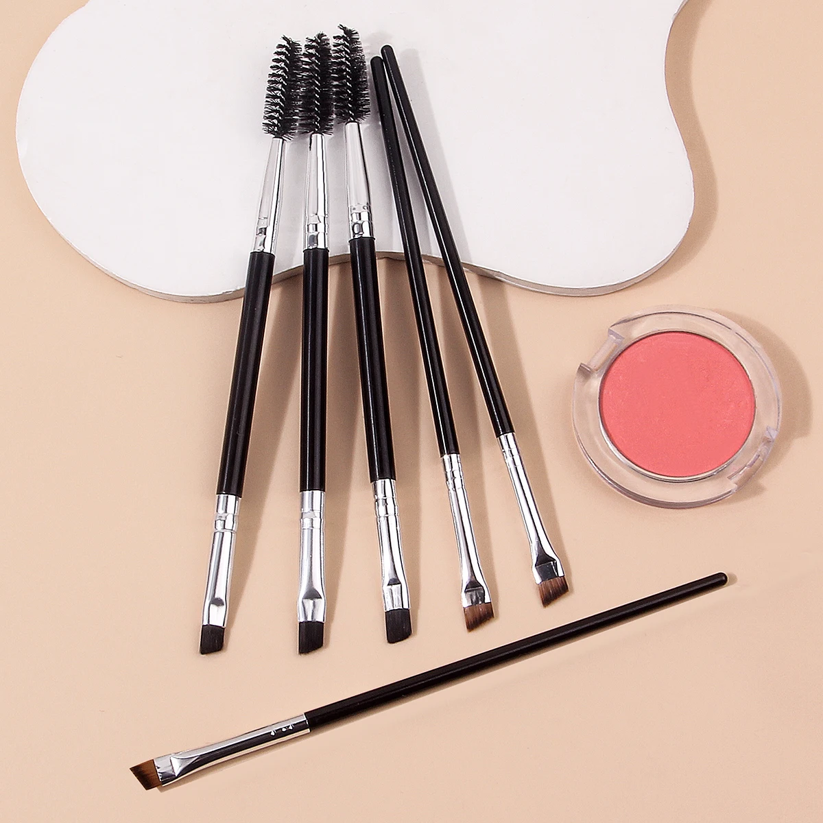 6PCS アイメイクブラシ、ダブルヘッドスパイラルアイブロウブラシ、まつげブラシ、超極細ブレードアイライナーブラシ、アイビューティーツール