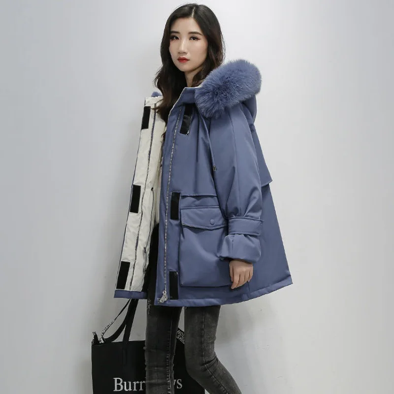 Women Winter Cotton Down Jacket Thick Warm Parkas Female Outerwear Women Puffer Jackets Coats Withe The Big Fur Hood