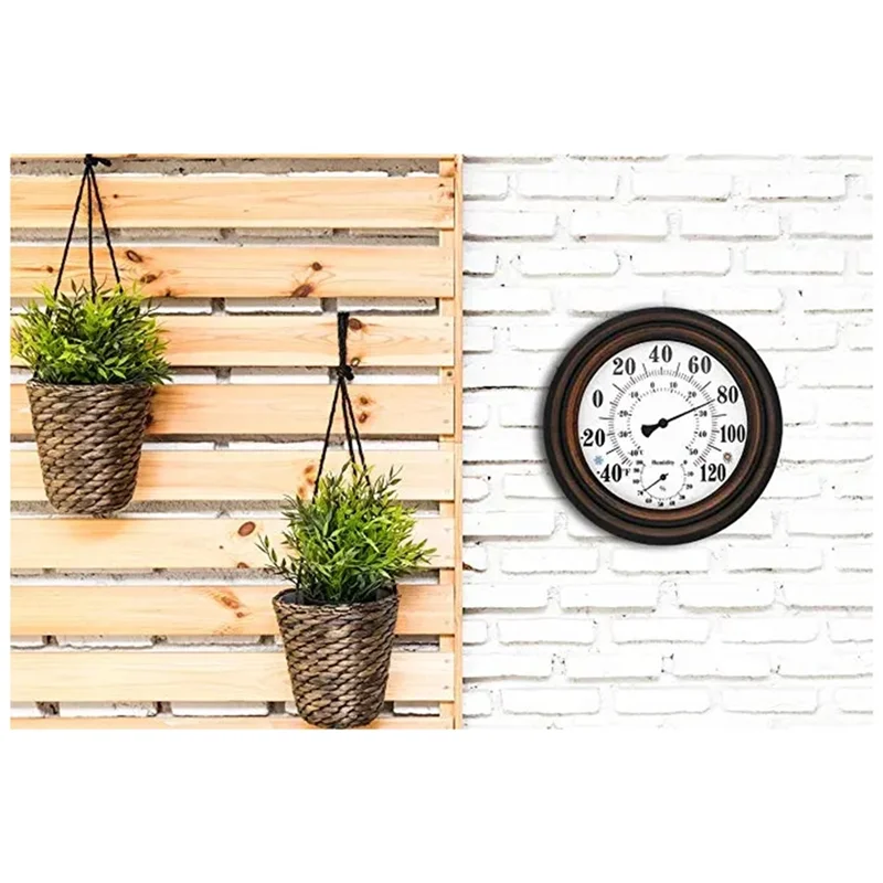 T82C Hot Sale-20Cm Antique Indoor Outdoor Thermometer Hygrometer Temperature Humidity Meter Wall Clock Thermometer For Home Deco