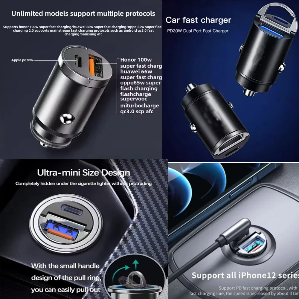 

Hidden Mini Car Charger Pull Ring USB+TYPE C Fast Charger Is Suitable For a Variety Of Mobile Phone Devices for