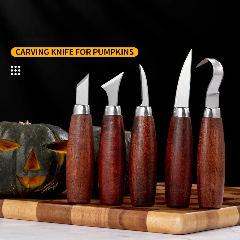 1PC Stainless Steel Carving Knife with Black Walnut Handle Durable Multi Size Wood Carving Tools for DIY Handicraft Making