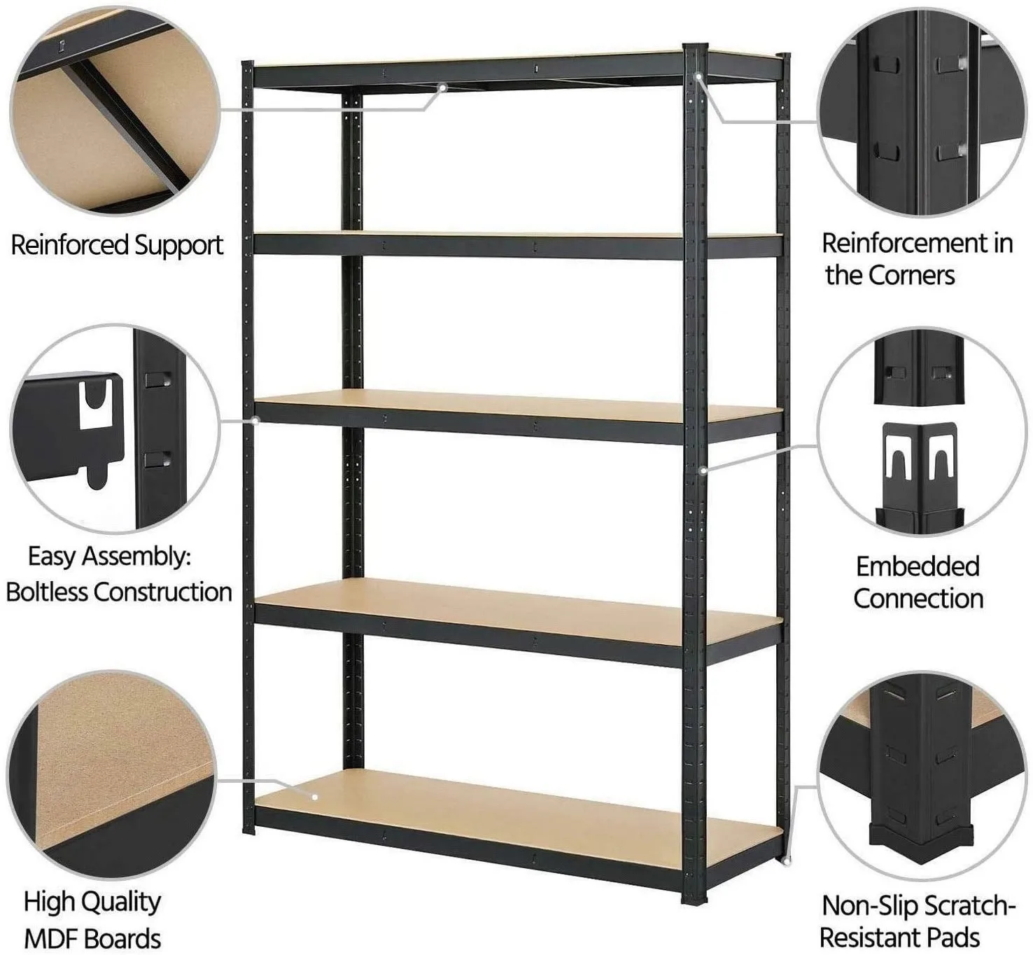 Scaffale portaoggetti per impieghi gravosi, scaffalature metalliche a 5 livelli senza bulloni, facile da montare, capacità totale di 2000 libbre, 67x30x12 pollici