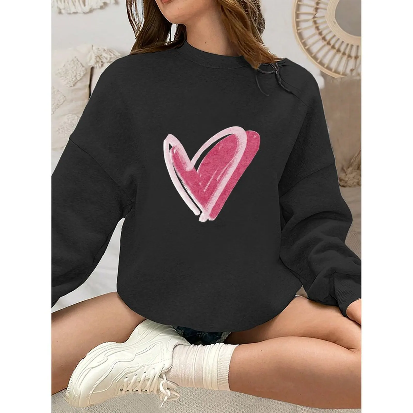 

Women's Sweatshirts O-Neck Printed Pattern Loose Casual Sports Pullovers Comfortable Velvet Long Sleeve Sweater Winter For Women
