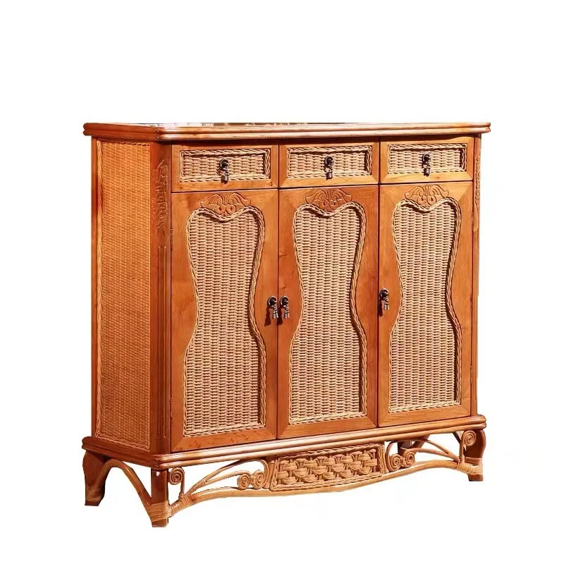 Southeast Asian style, Indonesian rattan furniture, double-door shoe cabinet, storage cabinet, rattan entryway cabinet