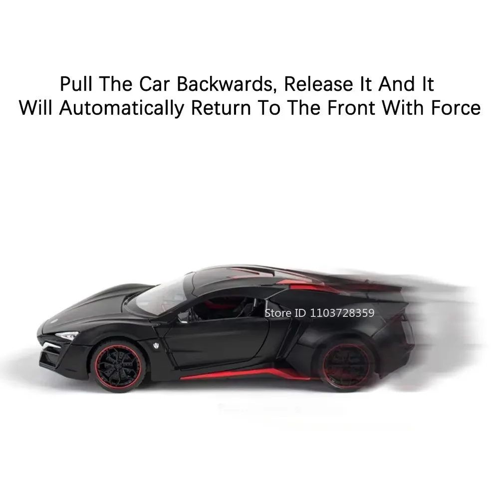 1:24 Lykan Sportwagen Model Speelgoed Legering Diecast Charger Modellen Geluid Licht Deuren Geopend Trek Ornament Voertuigen voor Kinderen Gift