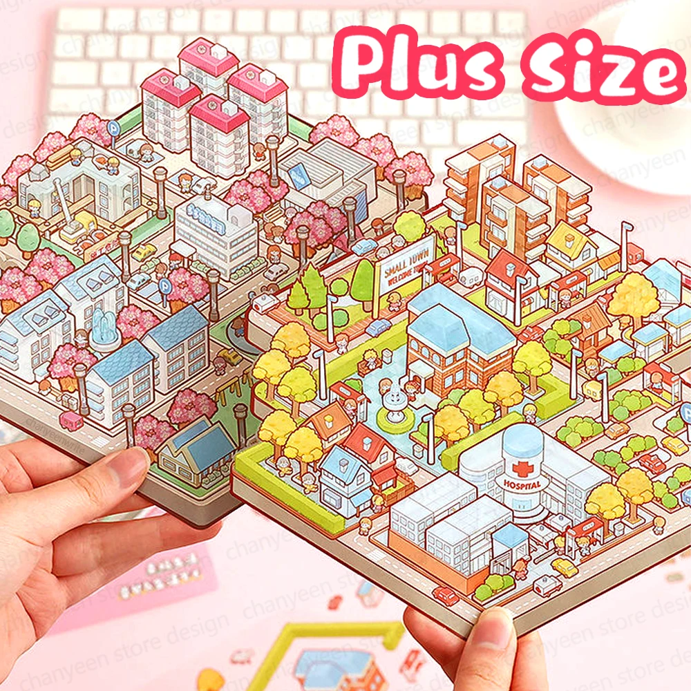 Plus Size Cartoon Stadt Landschaft Aufkleber Freizeit DIY 3D Tasche Kabine Szene Aufkleber Stress abbauen Geschenk für Kind Kind