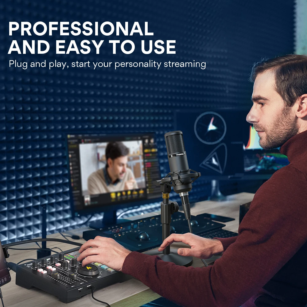 MAONO Podcast Equipment Bundle Podcast Mixer Condenser Microphone Game Headphone Monitor Speaker Podcast Sound Cards Audio Mixer view 5