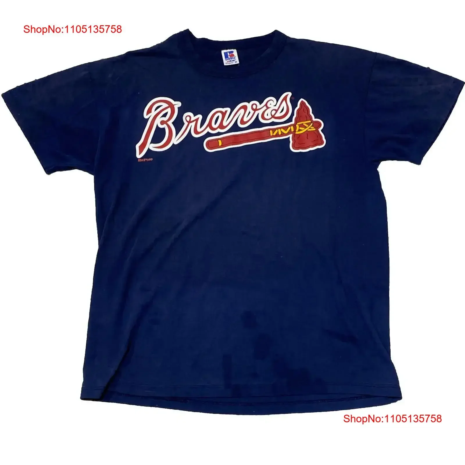 VTG Russell Athletic Camiseta Tamaño M Medio Azul Braves 1999 Fan vintage Lavado Ropa de diseñador unisex streetwear Ligeramente