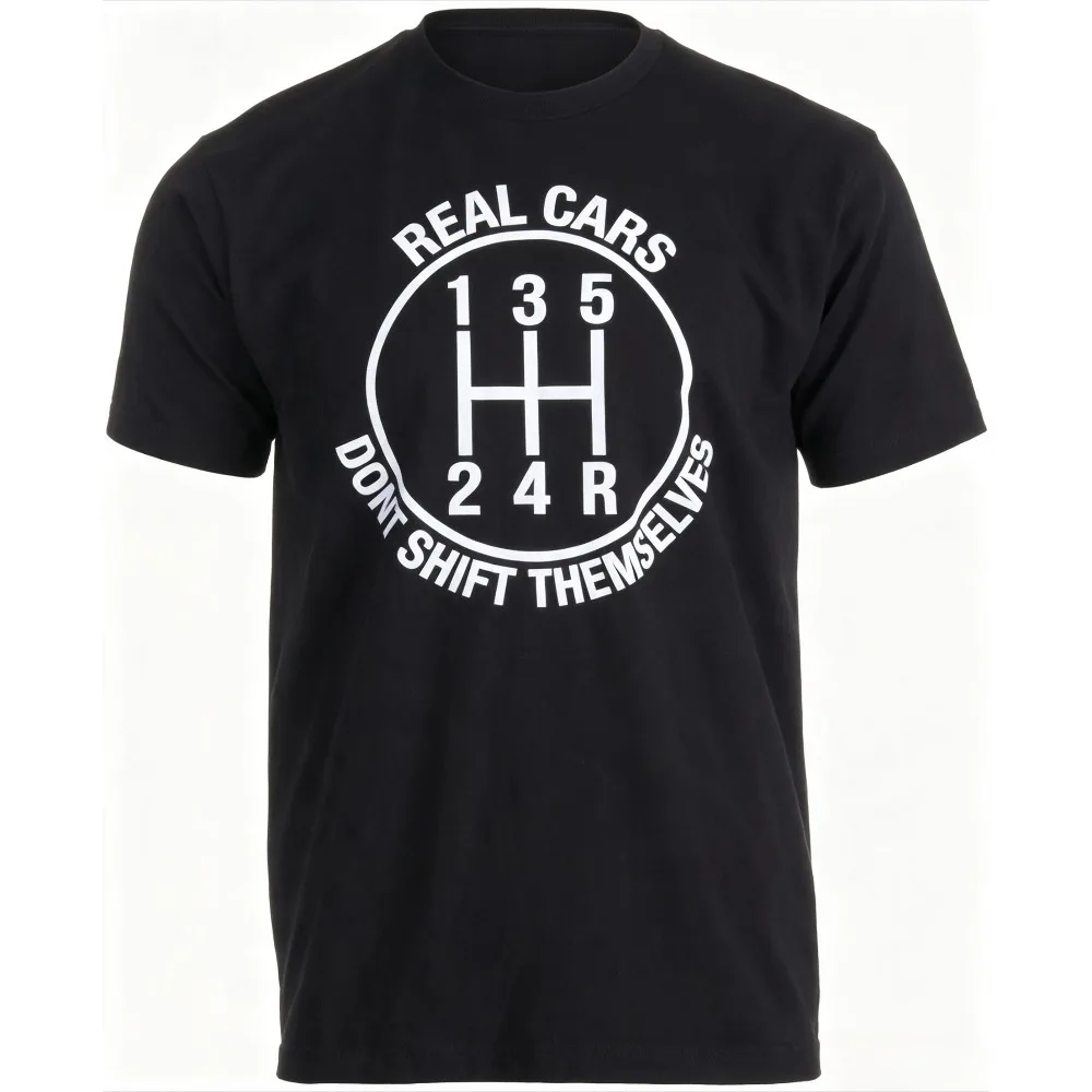 Manual Gear Shift Real Cars Slogan Men T-Shirt Car Lover Vintage Casual Streetwear Short Sleeve Tee