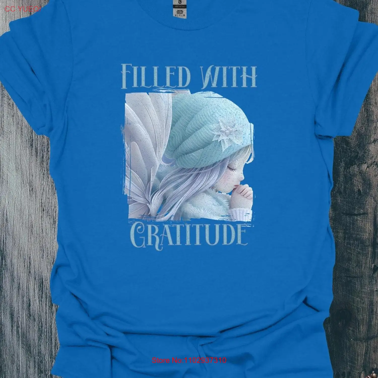 Kaus berdoa malaikat diisi dengan rasa terima kasih penuh tulisan diberkati pakaian malaikat faith tee Terima kasih panjang atau lengan pendek