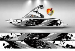 Abstract Geometric Pattern Printing Dark Gray & Charcoal Fishbone Graphic Vinyl Waterproof Boat Wrap Decal Fits Any Boat Custom