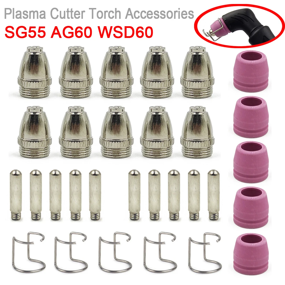 

SG55 AG60 WSD60 Plasma Cutting Consumables Torch Electrode Tip Nozzle Kit 60A Plasma Cutting Machine Accessories