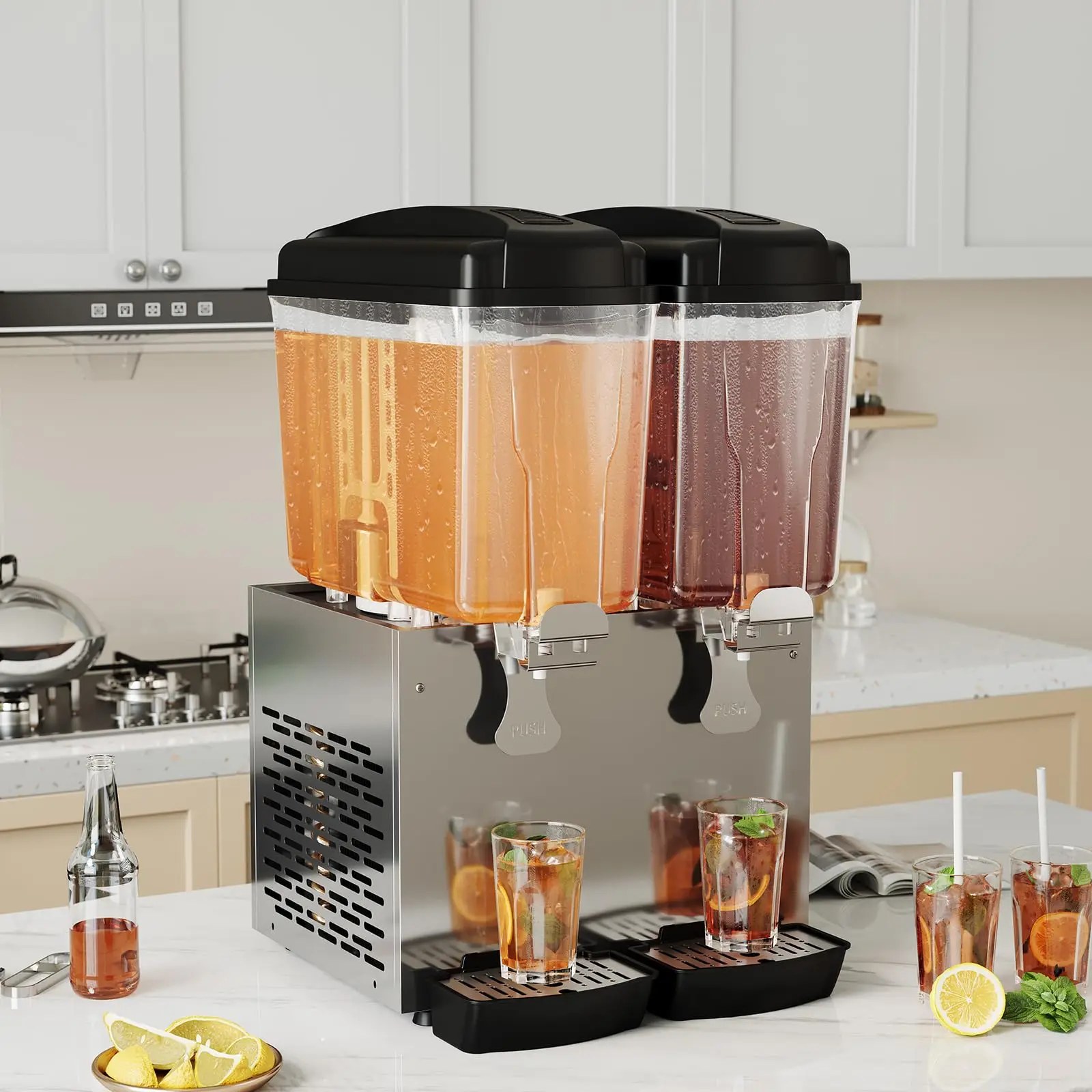 2 Tank Commerciële Drank Dispenser 18LX2 36L Rvs Iced Tea Sap Machine Snelle Koeling Voor Restaurant Hotel Party