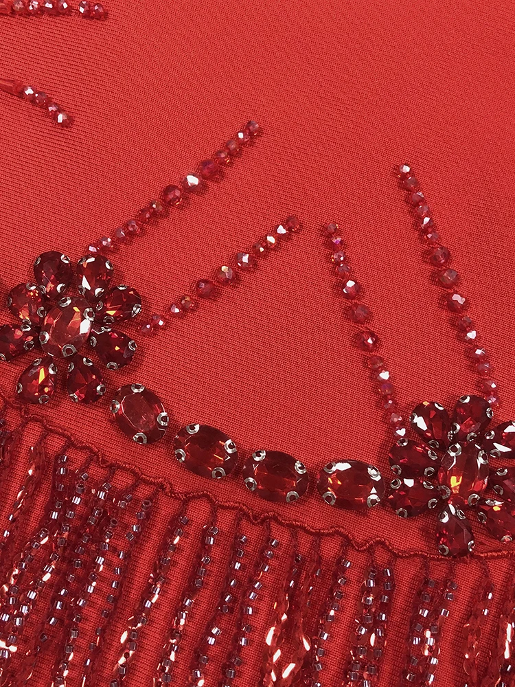 VC الفتيات جمع بريق الأحمر ساحة الرقبة مفتوحة الظهر مطرز هامش ثوب مسائي مثير حزب غالاس فستان قصير #6