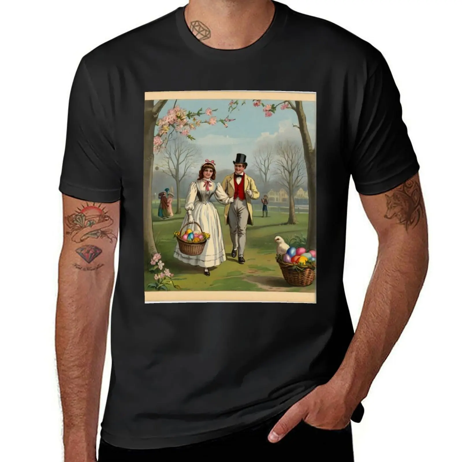 Two lovers in the springtime park Beautiful Vintage Victorian antique style Easter Card T-Shirt