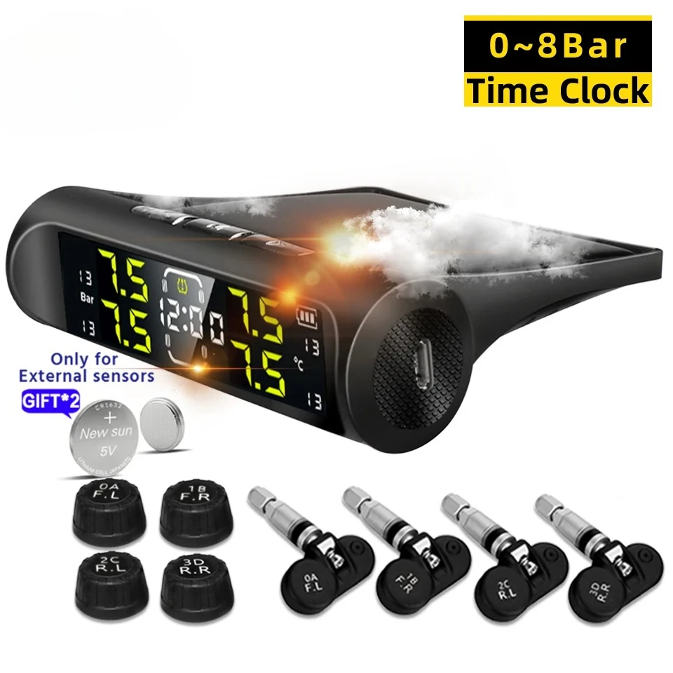 

Car Solar Tire Pressure TPMS Monitoring System Solar Power Digital tpms Display Security Alarm Tyre 4Wheel Pressure Sensor