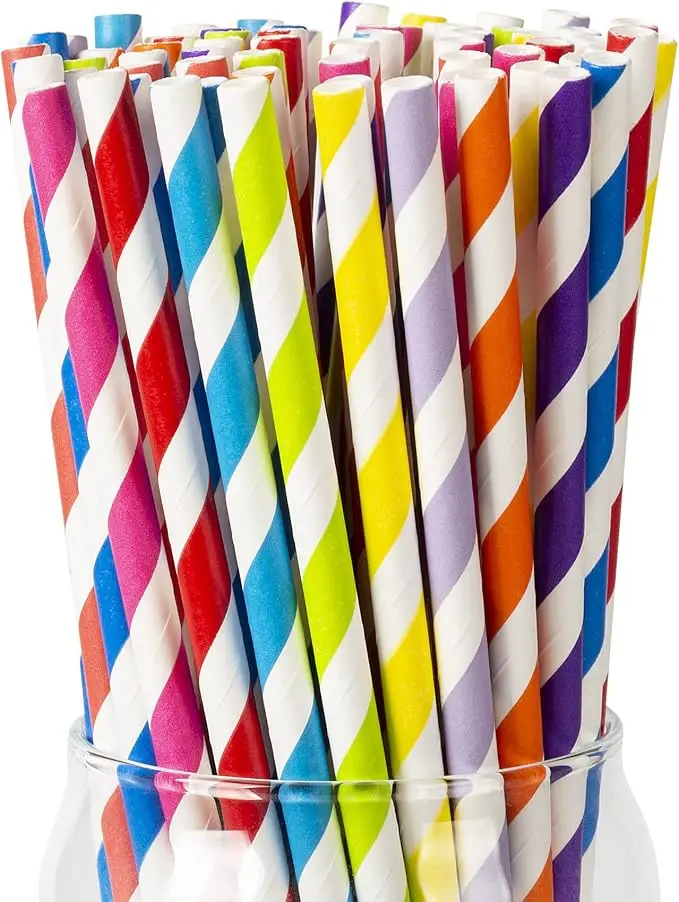 200 pcs Muti-Colored Paper Straws Bright Rainbow Colors Striped Drinking Straws for Cocktails Cake Pop Sticks Restaurant