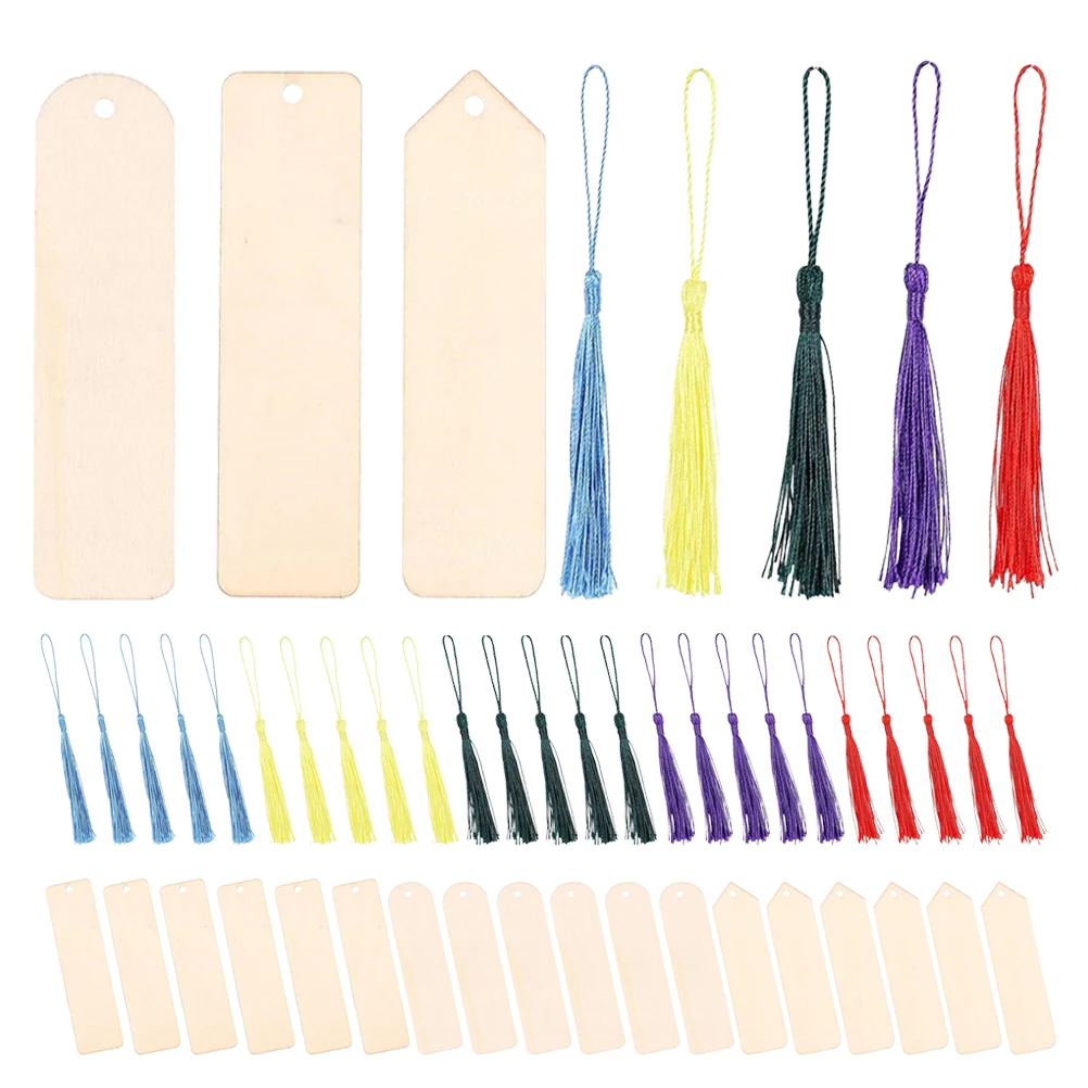 

30 Pieces Wooden Bookmark Set Unfinished DIY Blank Bookmarks Semicircle Triangle Rectangular 5 Tassels Wood Material Reading