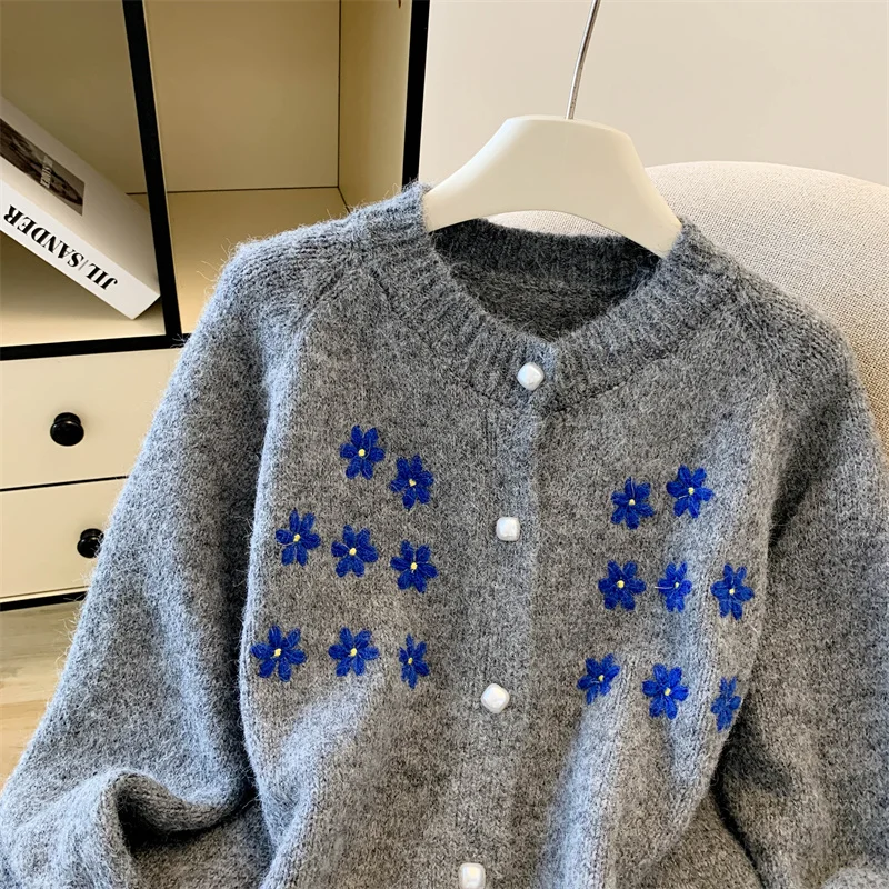 Women's Winter Casual Knitwear Cardigan Floral Y2K Harajuku Cute Aesthetic 2000S Style Retro Top Warm Sweater Clothes 2025 New