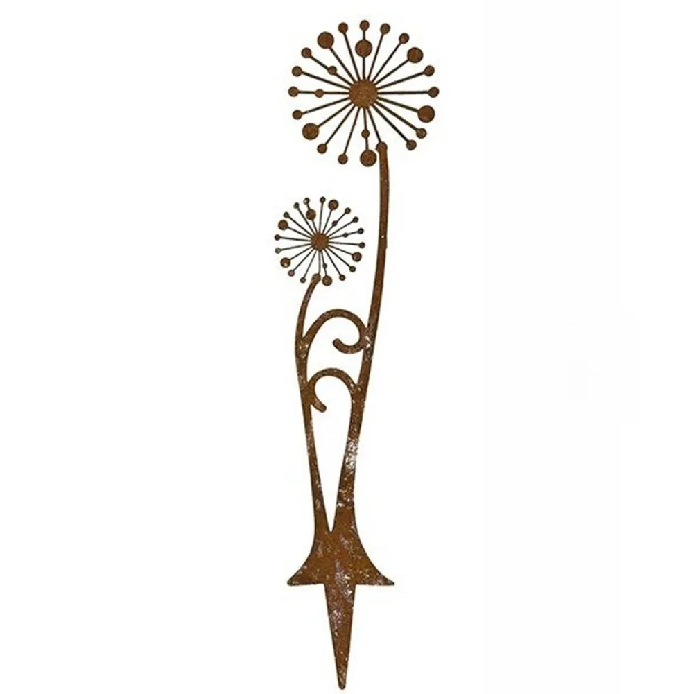 Rust Metal Dandelion Garden Stake Iron Art Silhouette Craft For Outdoor Flower Pot Patio Yard Lawn Decoration Accessories
