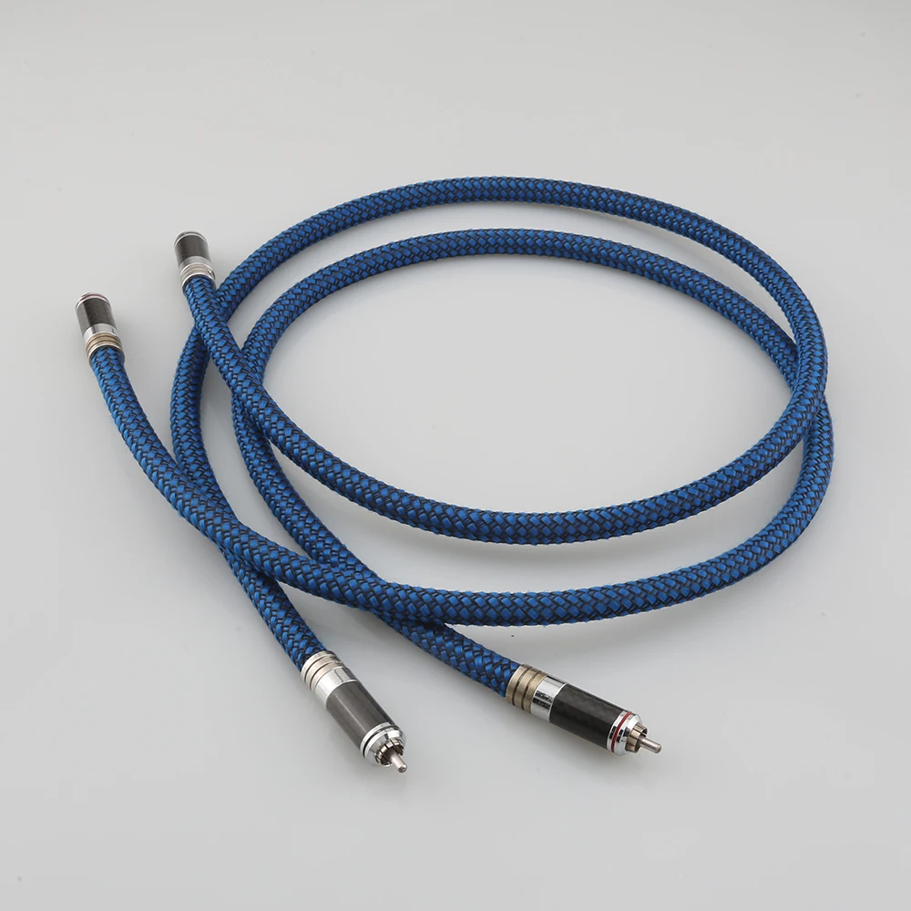 Paire de câbles Audio RCA 6N plaqués argent avec Fiber de carbone 2 RCA à 2RCA mâle, câble d'interconnexion Hifi double RCA