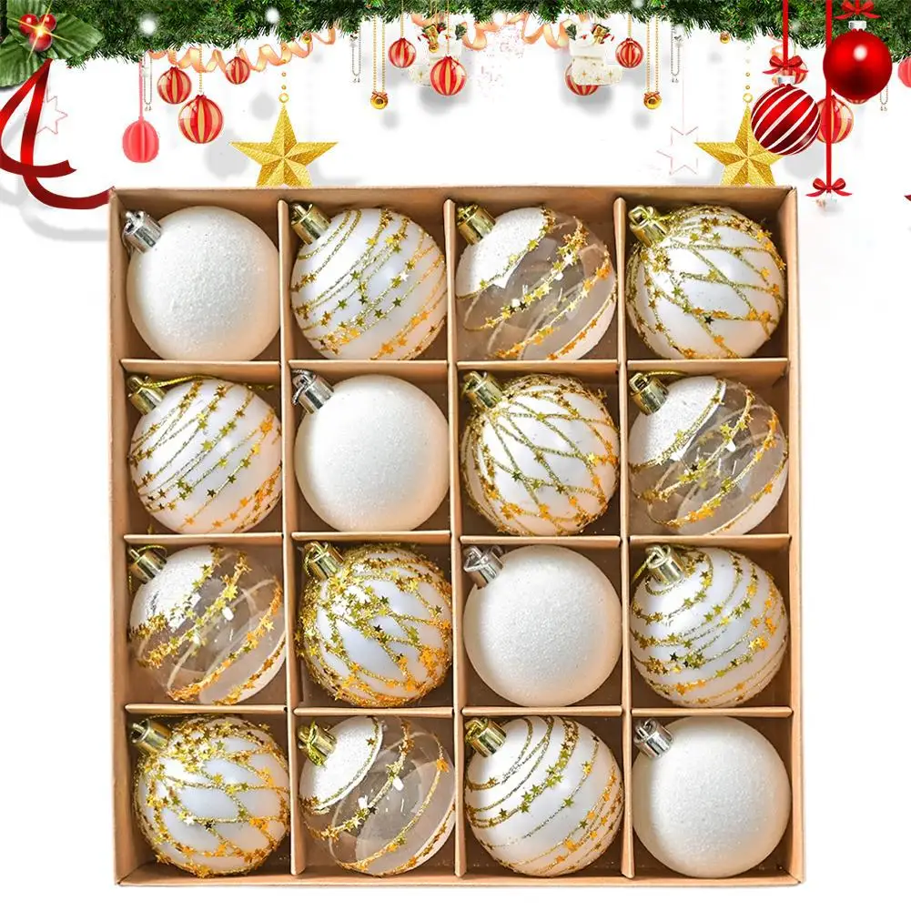 16PCs/Box 6cm Shiny Glitter Christmas Ball Ornaments Shatterproof Christmas Tree Hanging Ornaments Pendants Party Decorations