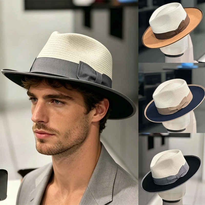 Summer Big Size Pure Wool Felt Splice Papyrus Sun Hat Unisex Outdoors Beach Sunscreen Jazz Straw Hat Fashion New Fedoras
