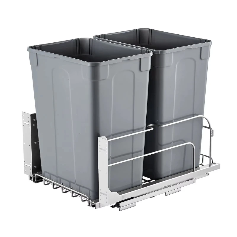 Heavy-duty pull-out trash can, double bottom type, garbage collection bin door