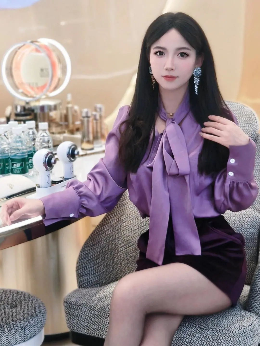 

Faionable Women's Purple V-ne Sa irt Spring 2026 New Sle High-waisted Skirt Set Commute Sle Casual Wear Polyester...