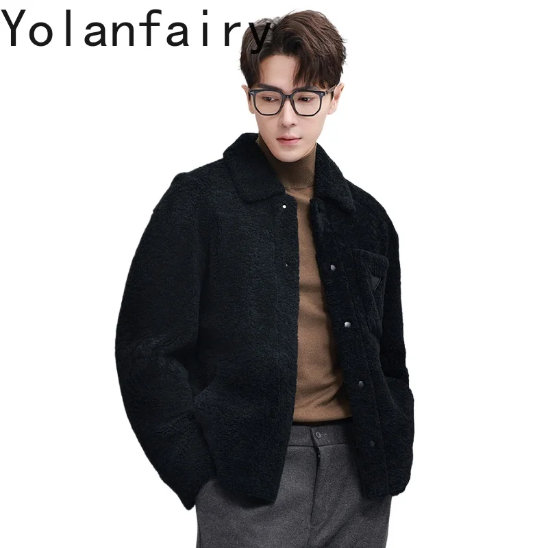 

YOLANFAIRY Natural Merino Sheep Fur Jacket for Men Winter Short Real Fur Coat Top Quality Genuine Leather Jacket Man Streetwear