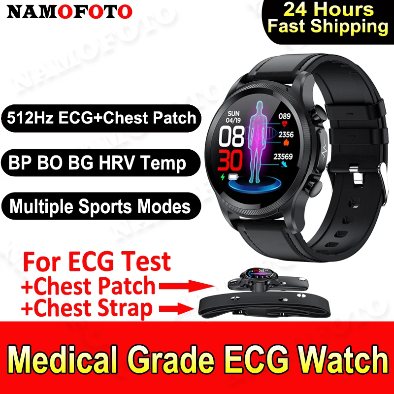 2025 New 512Hz ECG Smart Watch Medical Grade Clock Chest Patch Strap Wristwatch Blood Pressure HRV Men Sports Health Smartwatch