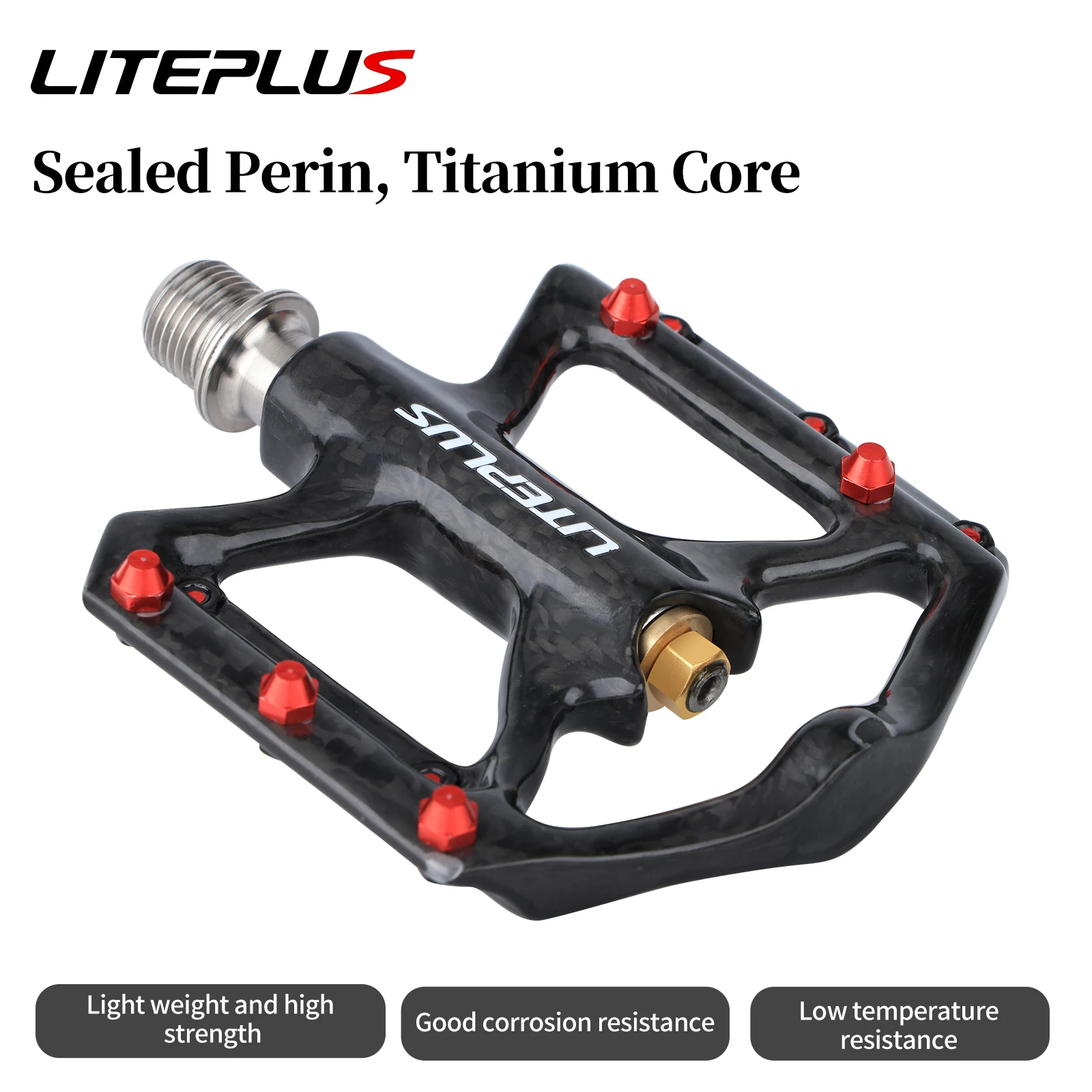 Liteplus Ultralight Carbon Fiber Pedal Titanium Sealed Bearings Non-Slip For Folding Bicycle Mountain Bike Pedals