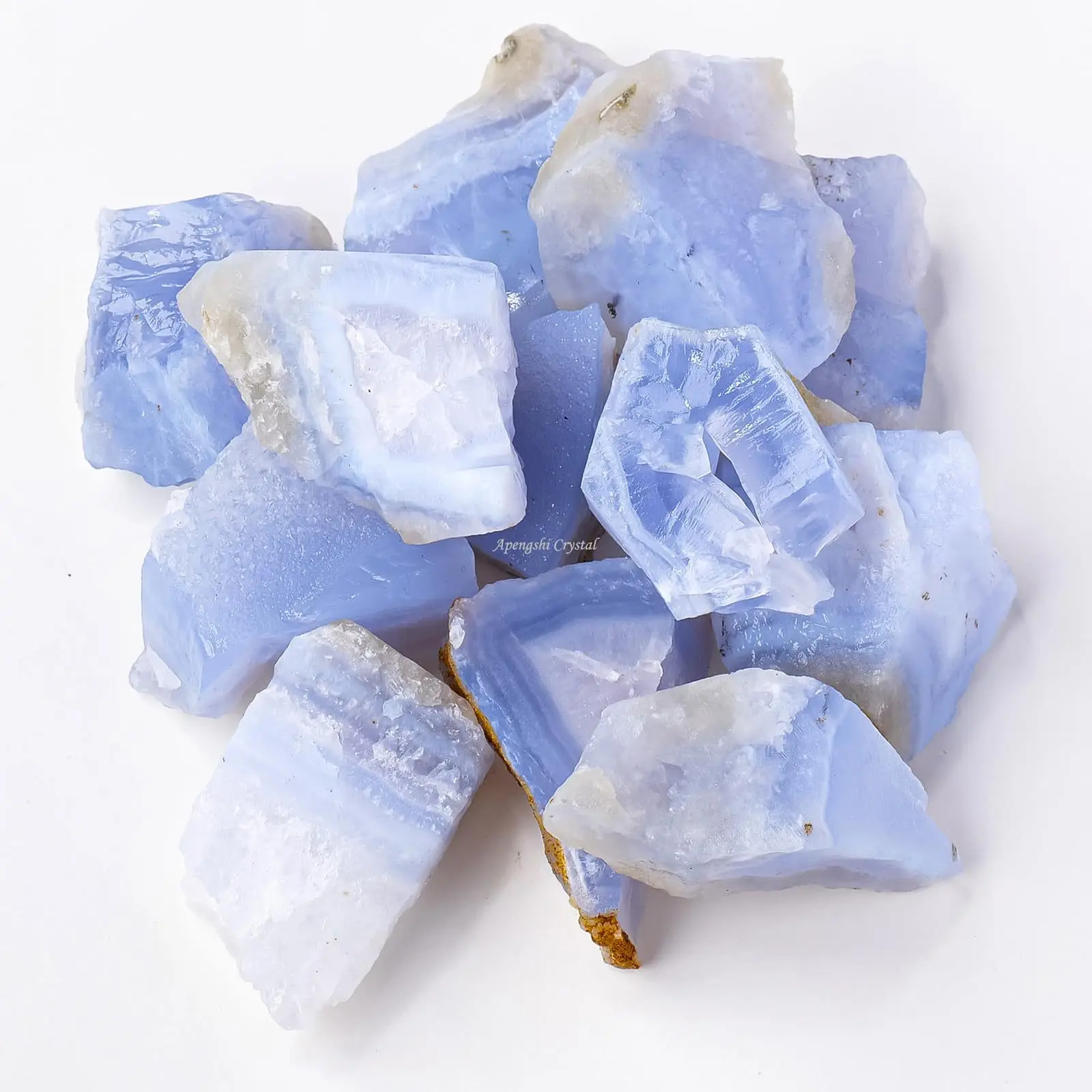 Natural Raw Blue Banded Chalcedony Agate with Rough Skin, Crystal Palm Stone for Desktop Decor, Factory Wholesale