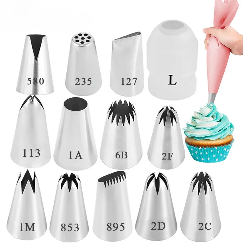 13 Boquillas Grandes para Decoración de Pasteles, Galletas y Cupcakes, de Acero Inoxidable, Herramientas para Repostería