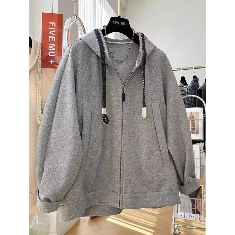 

Extra Large 300 Pou Korean Sle Hooded Zipper Sweatirt Men Autumn Winter Open Cardigan Loose Casual Outerwear Trendy