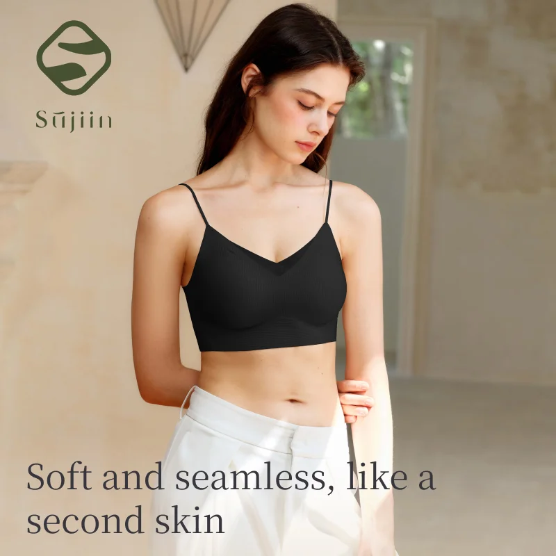 

SUJIIN Summer Seamless Push Up Bras for Women Wireless Invisibles Tank Bra Ladies Comfort Smooth Mesh Spliced Bralette XM008