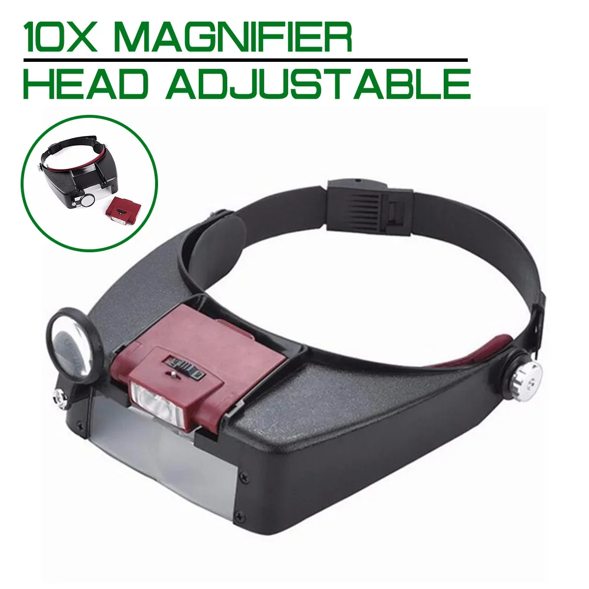 10X Magnifier LED Lighted Magnifying Glass illuminated Loupe Glasses headband Adjustable Third hand Optical Instrument