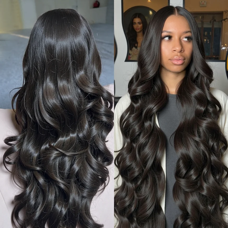 Pelucas de Cabello Humano con Ondas Corporales de 220 Densidades, Frontal de Encaje HD 13x6, de 30 a 40 Pulgadas, Brasileñas, 3x4, Negras Naturales, con Encaje Transparente