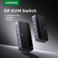 UGREEN DP KVM Switch 2 Monitors 2 PCs 8K 60Hz USB 3.0 Sharing Keyboard Mouse Monitor with HDR 3D for Laptop Desktop Printer