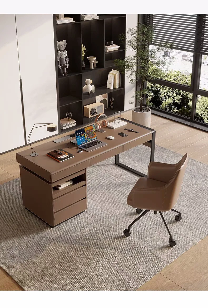 Desk Light Luxury Saddle Leather Table Modern Minimalist Designer Desk Italian Minimalist Book