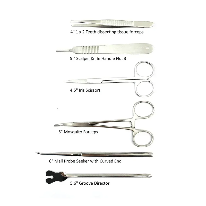 Stainless Steel Probe Scissors Tweezers Student Experimental Tool Combination Kit Model Suture Practice Combination Kit Tools