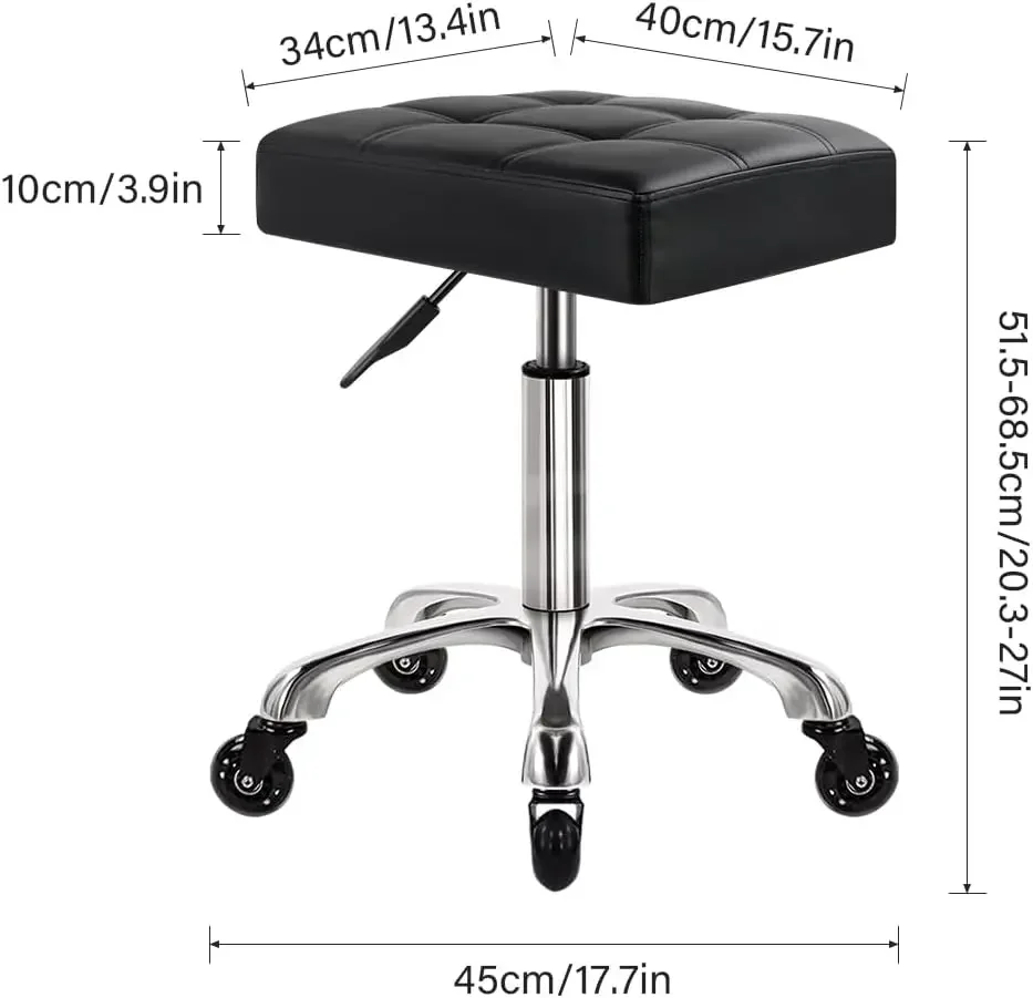 Taburete rodante de alta resistencia con ruedas, taburete giratorio hidráulico ajustable, asiento rectangular de cuero grueso ergonómico