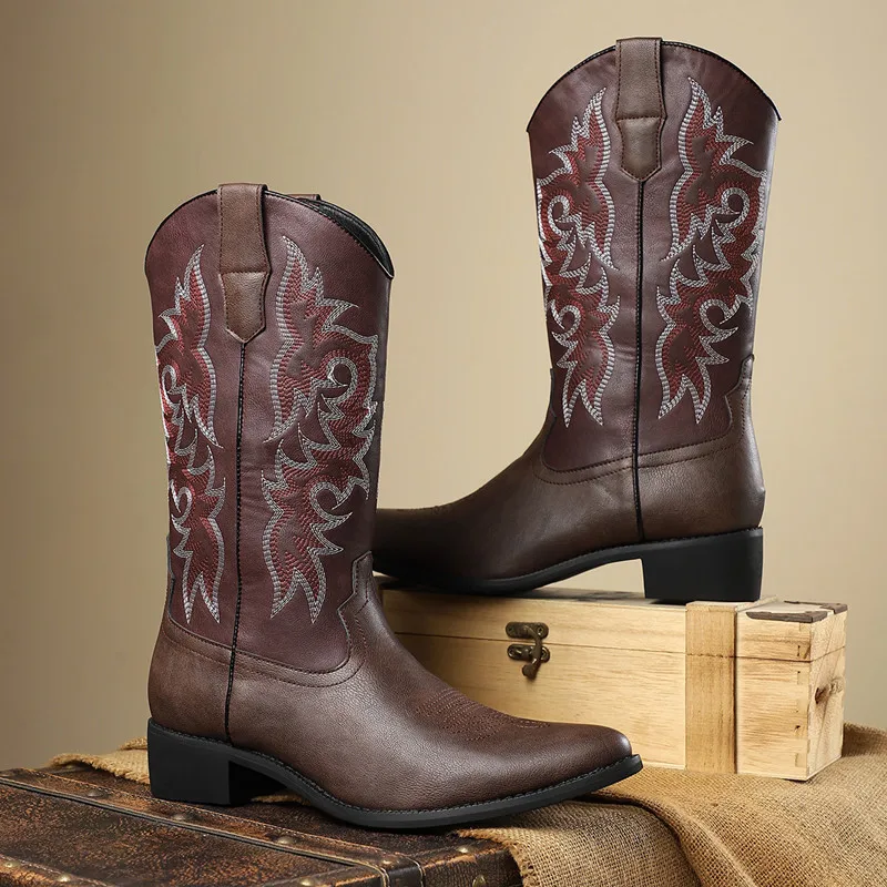 NEW Men High Boots Embroidery Retro Handmade Mens Boots Western Cowboy Boot Pointed Toe Boots Hand Stitching Outdoor Men's Shoes - view 5
