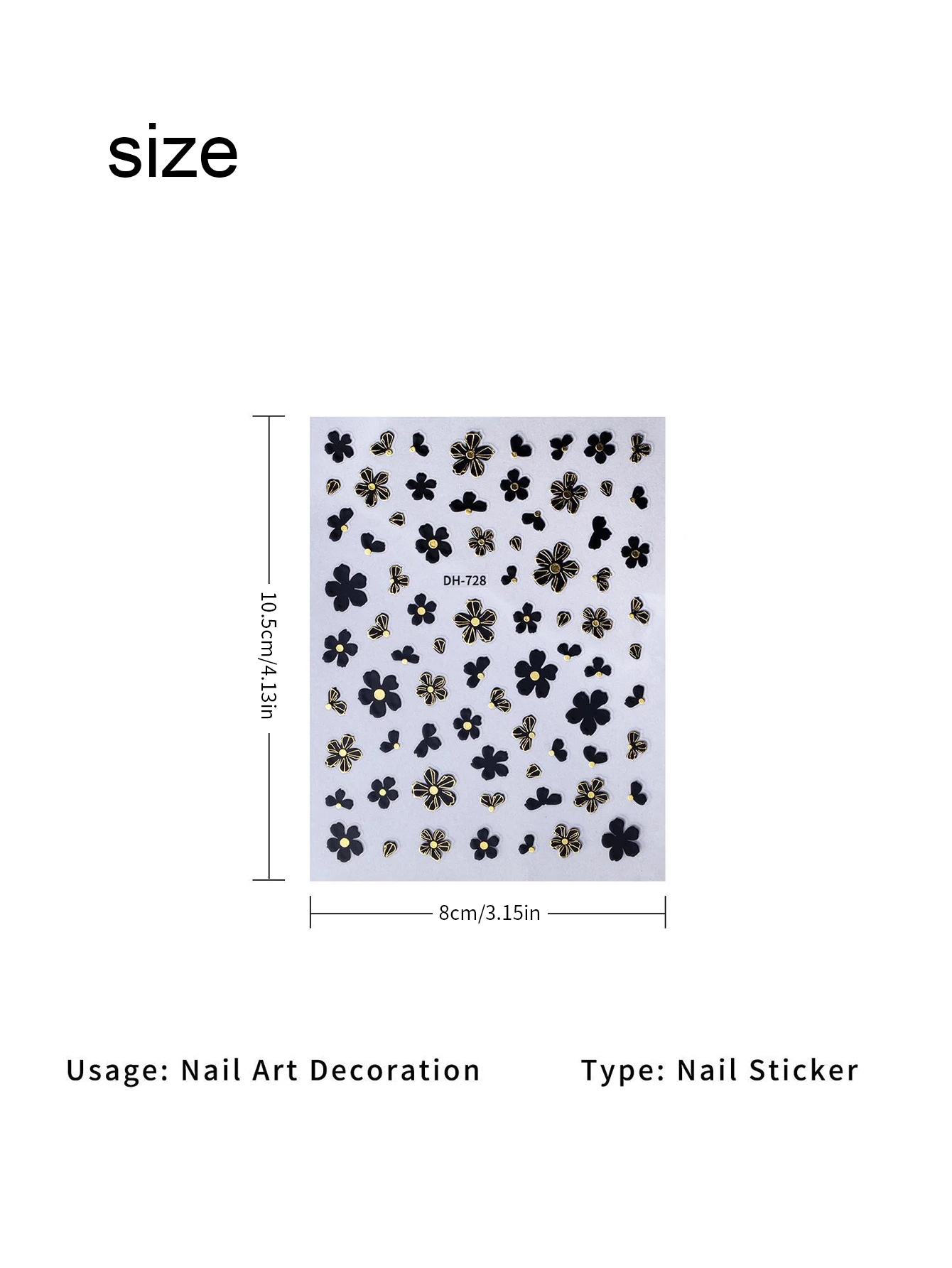 Adesivi per unghie con piccoli fiori dipinti a mano in bianco e nero, adesivi per unghie piatti di fascia alta, decorazioni fai da te, impermeabili e durevoli